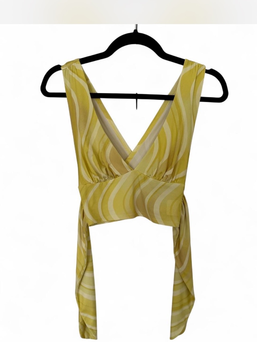 Urban Outfitters Yellow Swirl Print Crop Top Tie Back Size M